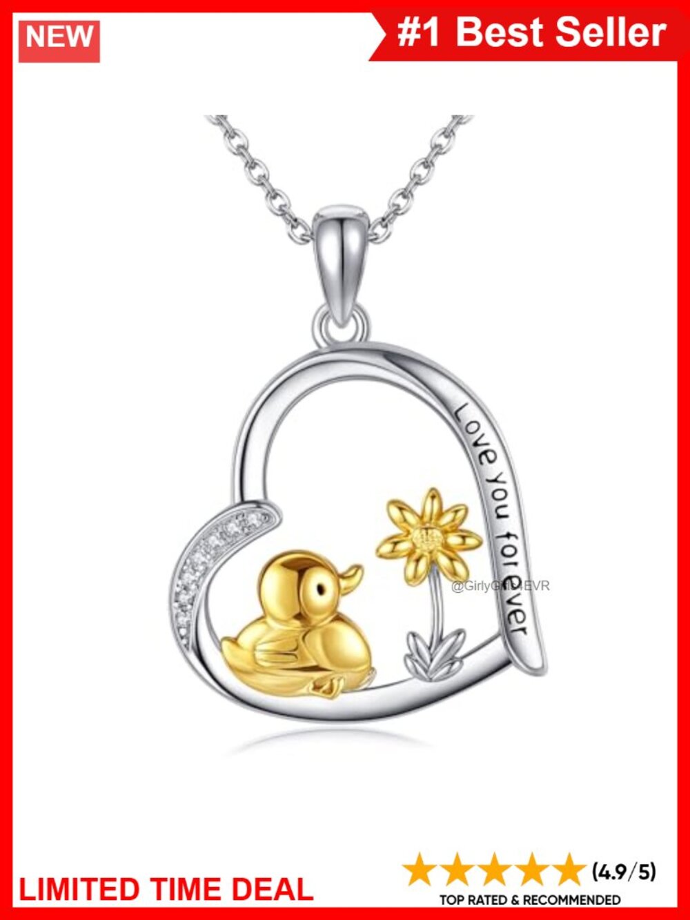 Sterling Silver Duck Flower Love You Forever Pendant Necklace 20in Adjustable